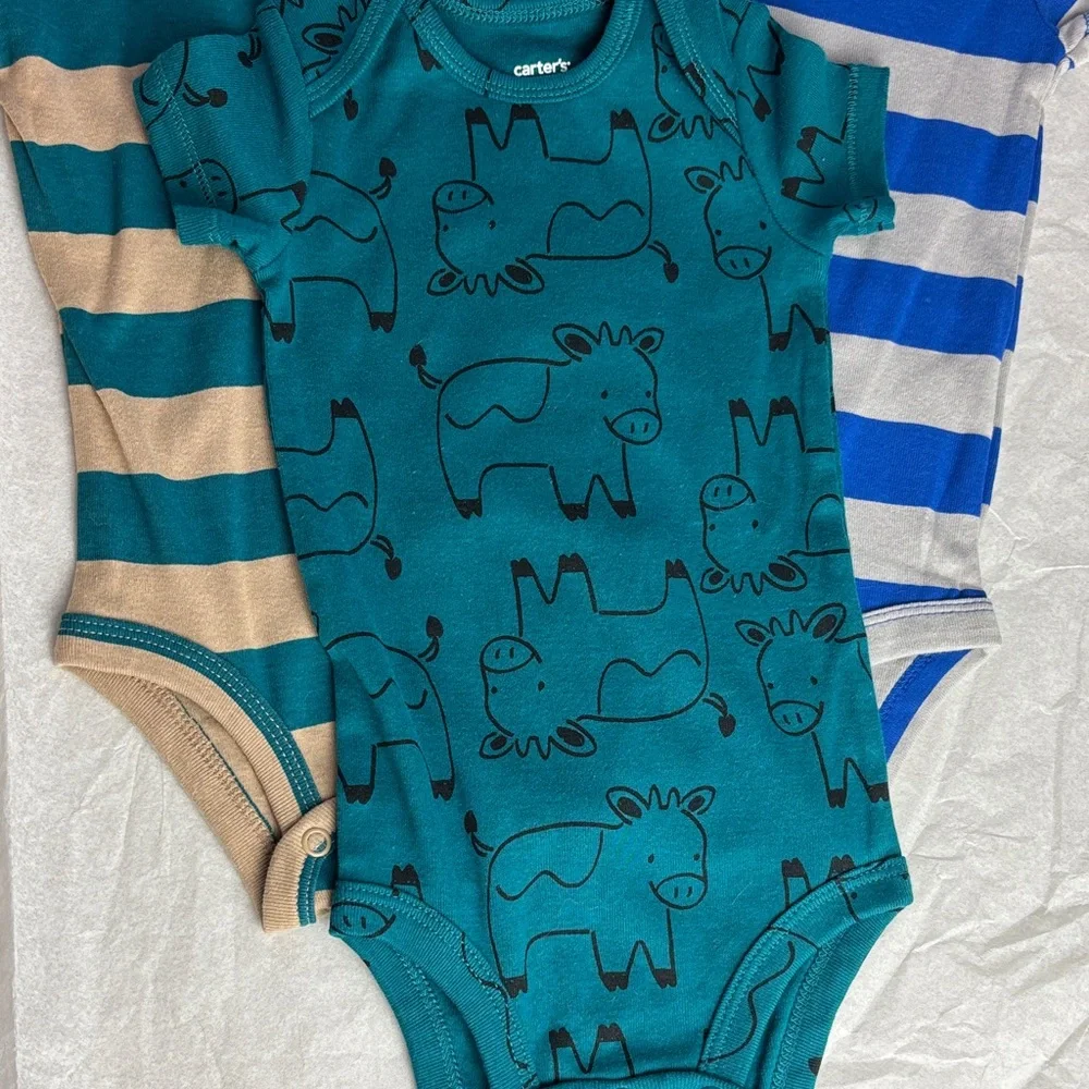 NWT 5 Piece Carter's Bodysuits Onesies Set - Teal, Blue, Mustard Koala Cow Pig